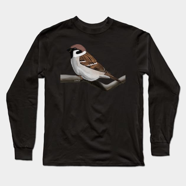 Sparrow Bird Illustration Long Sleeve T-Shirt by jzbirds